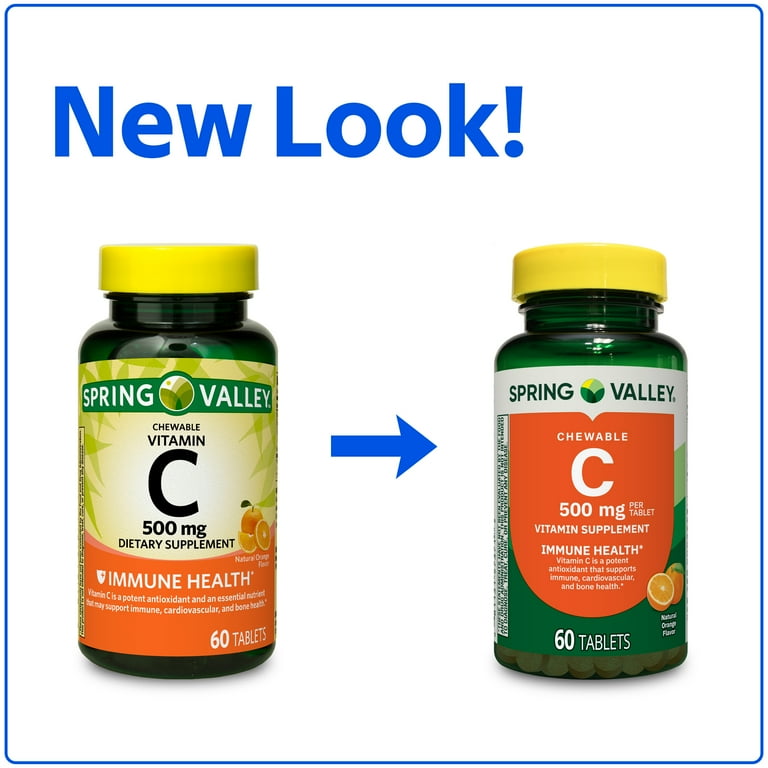 Spring Valley Vitamin C Dietary Supplement, Orange Flavor, 500 mg