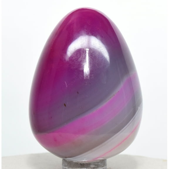 2.1" 120g Dyed Pink Purple Silver Banded Agate Egg Polished Chalcedony Gemstone Crystal Mineral Specimen - India   Stand