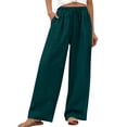 thumbnail image 6 of Women's Linen Pants Lace Trim Side Panel Detail Bottoms Drawstring Waist Straight Leg Pants Casual Lounge Trousers for Women, 6 of 8