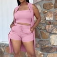 thumbnail image 2 of Mujeres Casual Verano Cuello redondo Sin mangas Tops y pantalones cortos Conjunto de tres piezas Traje Wmkox8yi  bvn3685, 2 of 9