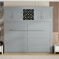 thumbnail image 2 of Harper & Bright Designs Wood Queen Size Murphy Bed Wall Bed with Top Cabinets & Wine Rack, Murphy Bed Chest Cabinet Bed Platform Bed, Gray, 2 of 17