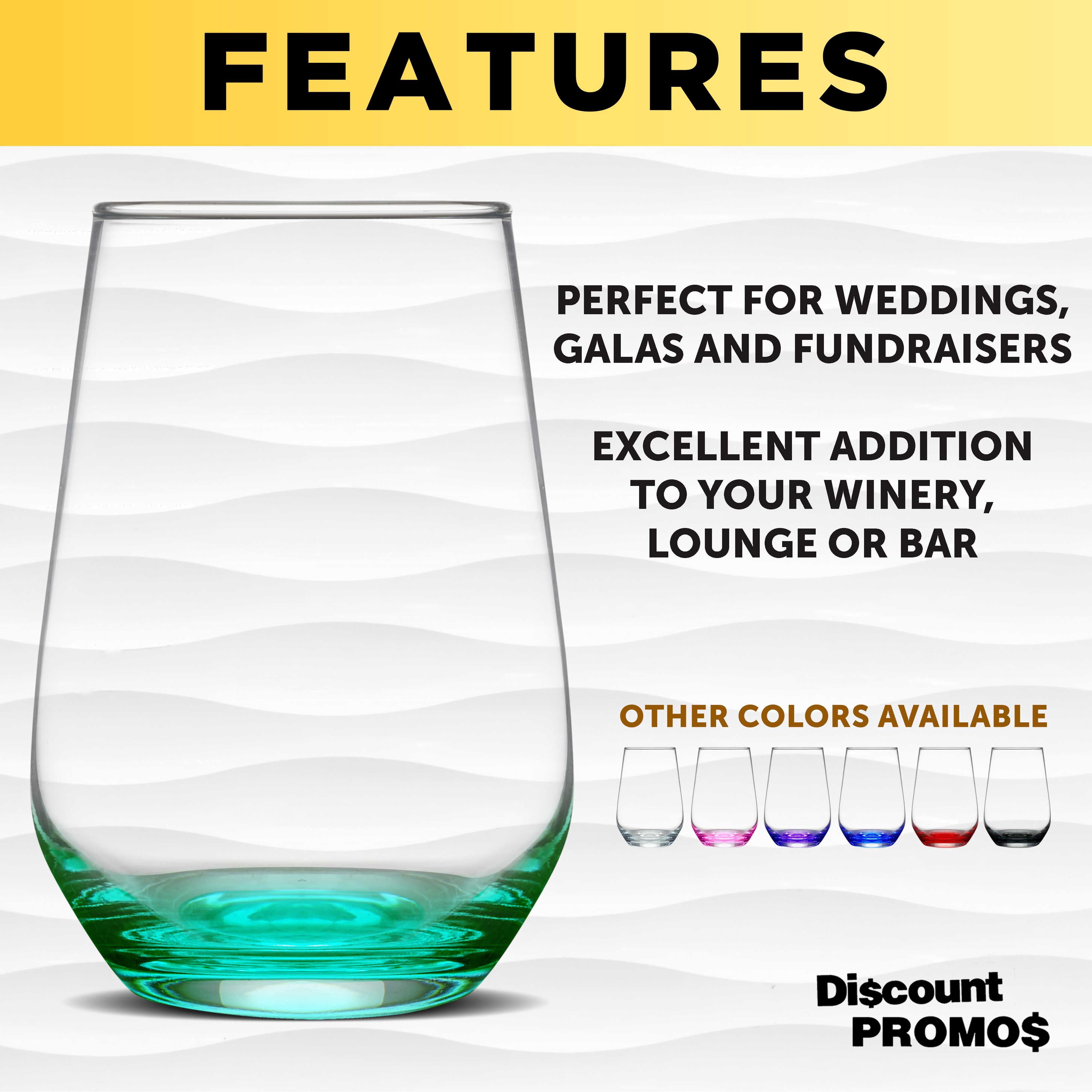 10 Vaso Silicia Stemless Wine Glasses Set, 16 oz. - Clear, Orb-Like, Thick base - Green