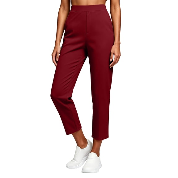 SAWOBUUN Women Capri Pants High Waisted Pull On Dress Pants Slim Stretchy Casual Work Cropped Slacks