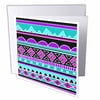3dRose Bright tribal pattern - neon blue fluorescent hot pink purple black 80s aztec zigzag patterned rows, Greeting Cards, 6 x 6 inches, set of 6