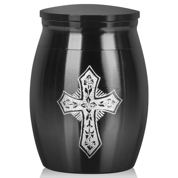 SHISUYAN Small Ashes Urn Cremation Ashes Urn Stainless Steel Cross Pattern Memorial Ashes Holder