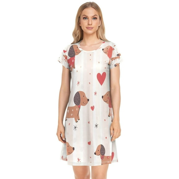Women's Sleepshirts Cute Dachshunds Nightgowns Sleep for Women Soft House Dresses Night Gown for Ladies