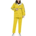 thumbnail image 3 of Sentmoon 2 Pieces Set Womens Rain Jacket with Hood and Mens Waterproof Pants Raincoat Solid Color Long Sleeve Waterproof with zipper Ponchos Adult for Hiking & Camping Yellow XL, 3 of 9