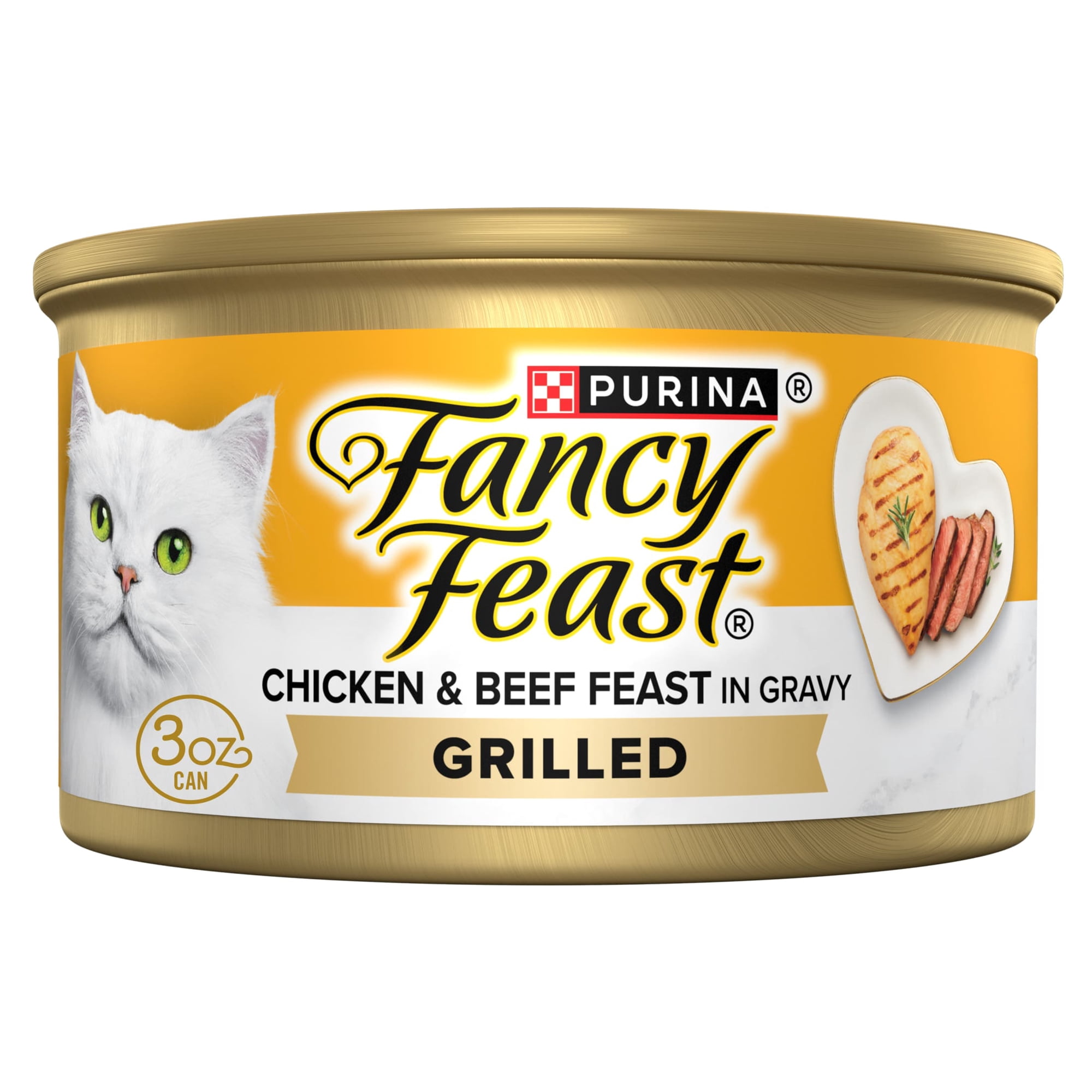 Purina Fancy Feast Grilled Chicken and Beef Gourmet Wet Cat Food in Savory Gravy, 3 oz, 24 Pack