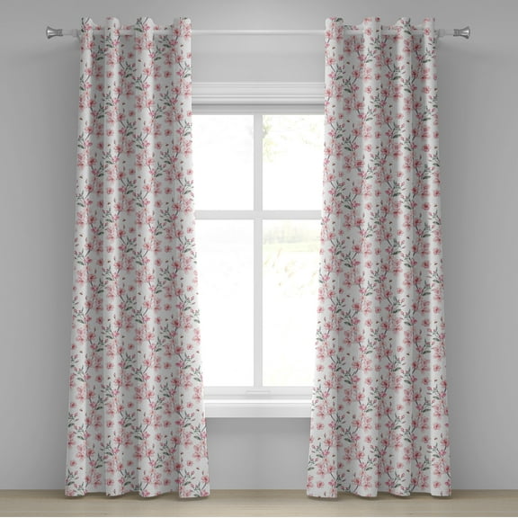 Ambesonne Watercolor Grommet Curtain, Sakura Cherry Garden, 50" x 120", Reseda Green Pale Pink