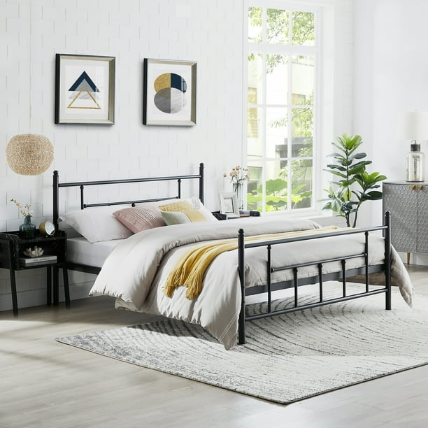 Leigh Queen Metal Bed Frame with Headboard Modern Victorian Bed Frame