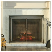 Iron Fireplace Screen, Matte Black - Samantha Single Panel Fireplace Safety Screen with Doors for Living Room, Bedroom, Modern Home Decor