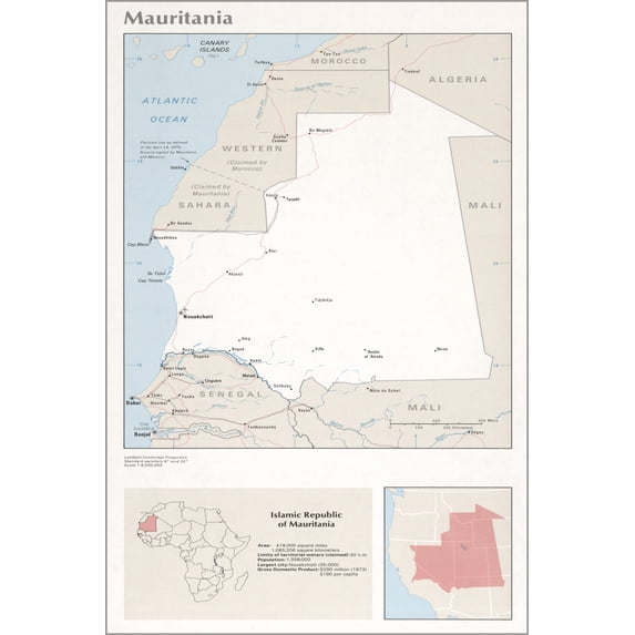 24"x36" Gallery Poster, cia map of Mauritania 1976