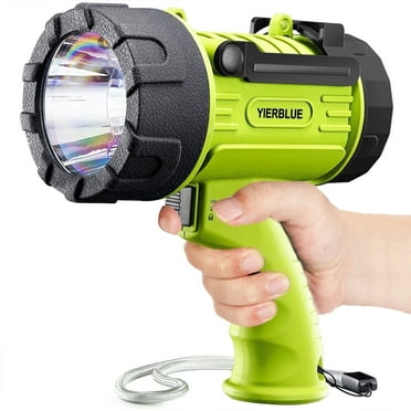 YIERBLUE Rechargeable Spotlight Flashlight with 1800 Lumen LED, IP67 Waterproof Long Running Spot Light Searchlight, Impact Resistant with Detachable Red Lens
