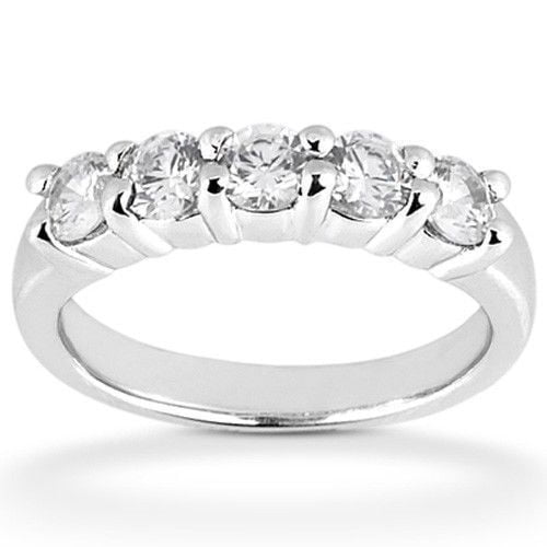 Platinum 1.0ct Round Cut Diamond Anniversary Wedding Band, Size 6, Prong Set, 1 5ct each by