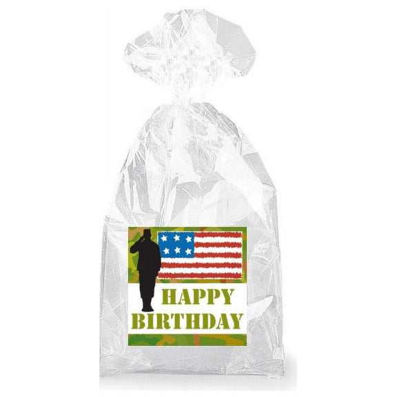 American Military Happy Birthday Party Favor Bags with Ties - 12pack