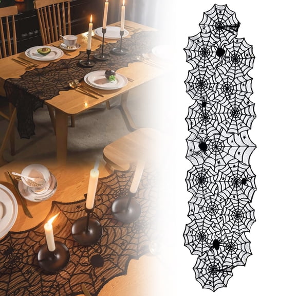 Clearance Under $1.4! 1 Pack Black Lace Table Runner, Gothic Halloween Tablecloth, for Dining Table Decor