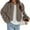 Taupe, variant on PRETTYGARDEN Womens Winter Coats Fluffy Cropped Faux Fur Jacket Long Sleeve Open Front Shaggy Outerwear Trendy Clothes