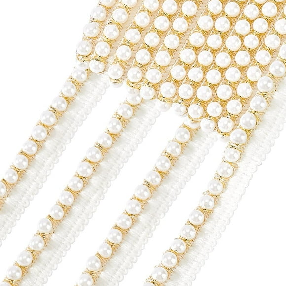 5 Yards White Pearl Trim Lace Ribbon, 3/4 inch Sewing Fabric Decorated Lace Edge Trim Beaded Ribbon for Wedding Craft Party Dress Hair Hat Bag Home Gift Wrapping