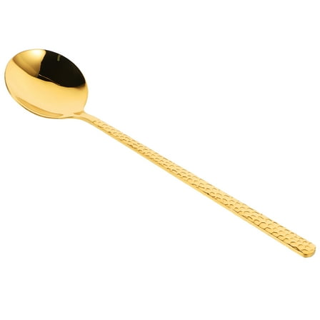 KALLORY Stainless Steel Kitchen Serving Spoon Golden Large Capacity Hammered Design for Cooking and Parties