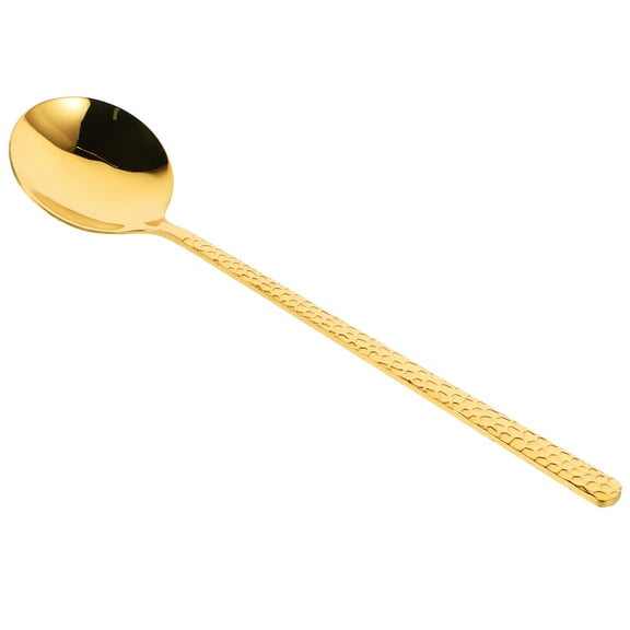 KALLORY Stainless Steel Kitchen Serving Spoon Golden Large Capacity Hammered Design for Cooking and Parties