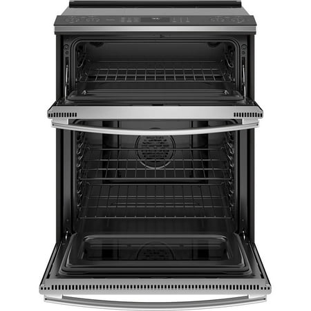 GE - 6.6 Cu. Ft. Slide-In Double Oven Electric Convection Range - Stainless Steel