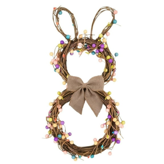 Easter Bunny Spring Wreath with Shaped Branches and Colorful Balls, 16 Inch Vine Bunny Wreath for Front Door, Garden and Wall Decoration