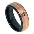 thumbnail image 2 of Men Women Tungsten Carbide Wedding Band Ring 8mm Comfort Fit Stepped Edge Hammered Black Inside Rose Tone Tungsten Ring, 2 of 3