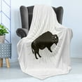 thumbnail image 4 of Buffalo Soft Flannel Fleece Throw Blanket, Power Animal American Maned Bison Illustration Abstract Halo Art, Cozy Plush for Indoor and Outdoor Use, 50" x 60", White and Dark Taupe, by Ambesonne, 4 of 5
