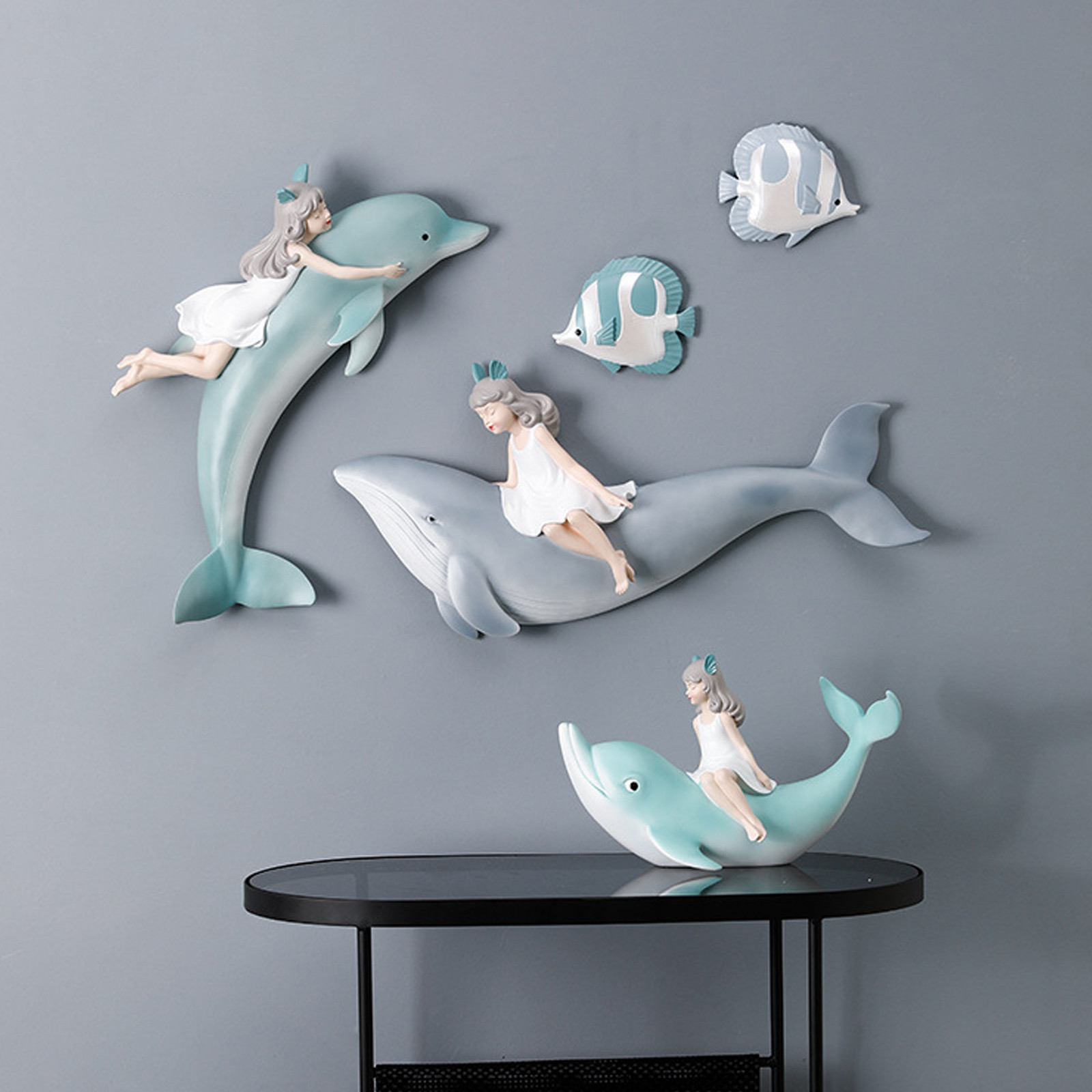 Rong Yun Marine Style Wall Decoration Girl With Dolphin Decoration