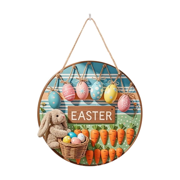 3D Easter Egg Wall Decor with Plush Bunny Ears & Floral Accents – Festive Hanging Ornament for Front Doors, Tables & Home Display