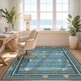 thumbnail image 3 of Design&I 3'x5' Washable Area Rug Stripe Seashell Starfish Motif Round Compass Maritime Nautical Wave Refined for Home Office, Hallway, Low Profile & Durable Daily Traffic Ready, 3 of 7