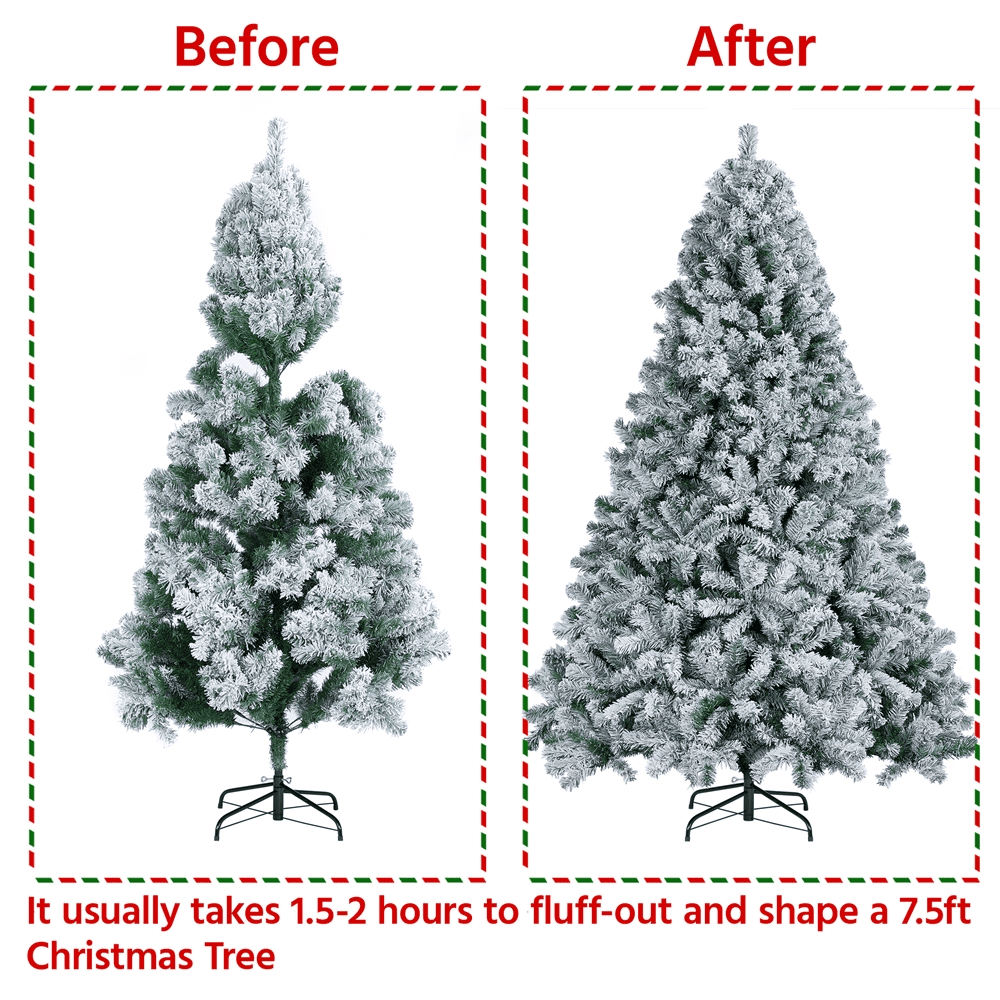 Alden Design 7.5FT Unlit Flocked Artificial Christmas Tree with Foldable Stand, Green