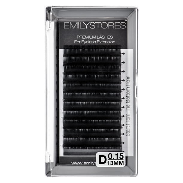 Extensiones de pestañas EMILYSTORES 0,15 mm de grosor D Longitud del rizo 13 mm Volumen Pestañas individuales para extensión de pestañas (0,15 D 13 mm)