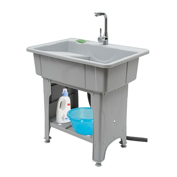 Miumaeov Utility Sink Laundry Tub Freestanding Sink Wash Station 360° Rotatable Faucet & Washboard