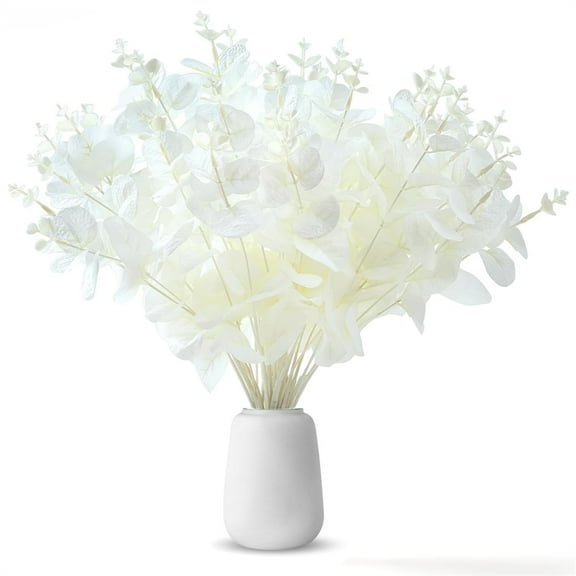 10 Pcs Plastic Money Leaves Fake Flowers,White Artificial Eucalyptus Branches,Faux Fall Flower Bundles,Vase Centerpieces,for Home Halloween Thanksgiving Christmas Decor By TGY