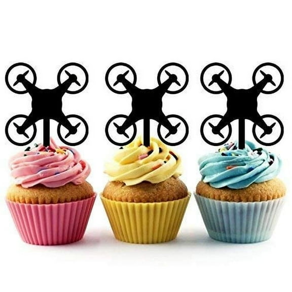 Whimsical Practicality's Drone Silhouette Acrylic Cupcake Toppers 12 pcs