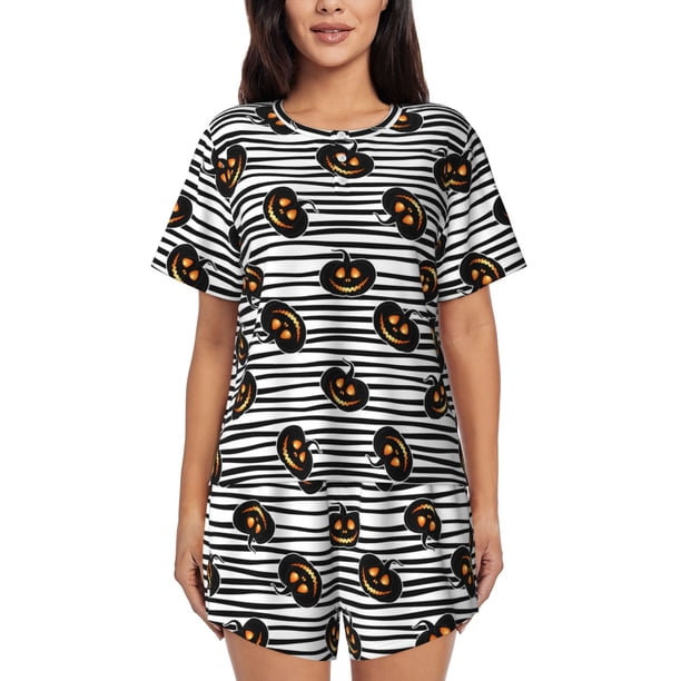 Balery Haloween Pumpkins Conjunto de Pijama para Mujer con Estampado, Dos Piezas de Manga Corta y Shorts, Ropa de Dormir Suave con Cuello Redondo y Bolsillos-4X-Large