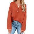 thumbnail image 4 of HSHDLDF Women's Oversized Sweaters Batwing Long Sleeve Loose V Neck Button Henley Tops Pullover Knit Jumper, 4 of 5