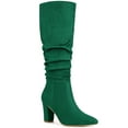 thumbnail image 1 of BLISSFUL STEP Bottes pour Femmes Bout Pointu Talon Bloc Bottes Hauteur Genou Vert 5.5, 1 of 7
