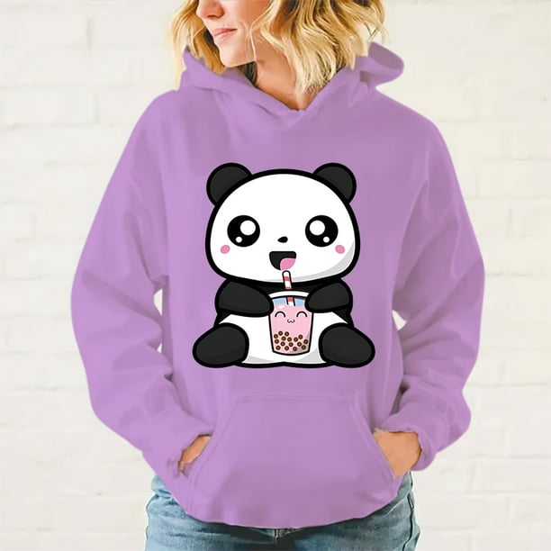 Nueva moda unisex kawaii lindo panda boba tea impreso sudaderas con capucha hombres mujeres casual manga larga sudaderas con capucha adolescentes tops al aire libre