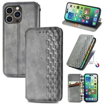for iPhone 12 Pro Max Wallet Case, Men's Retro Premium Business PU Leather Classic Magnetic Closure Flip Case with Card Holder [RFID Blocking] Folio Kickstand Shockproof Phone Cover,Gray