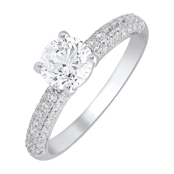 DewberryDiamonds IGI Certified 1.40 Ct Round Cut Lab Grown Diamond Solitaire Engagement Ring for Womens | 14K White Gold Plated 925 Silver Pave Set Accent Diamond Ring (F-G Color, VS Clarity) Size 6