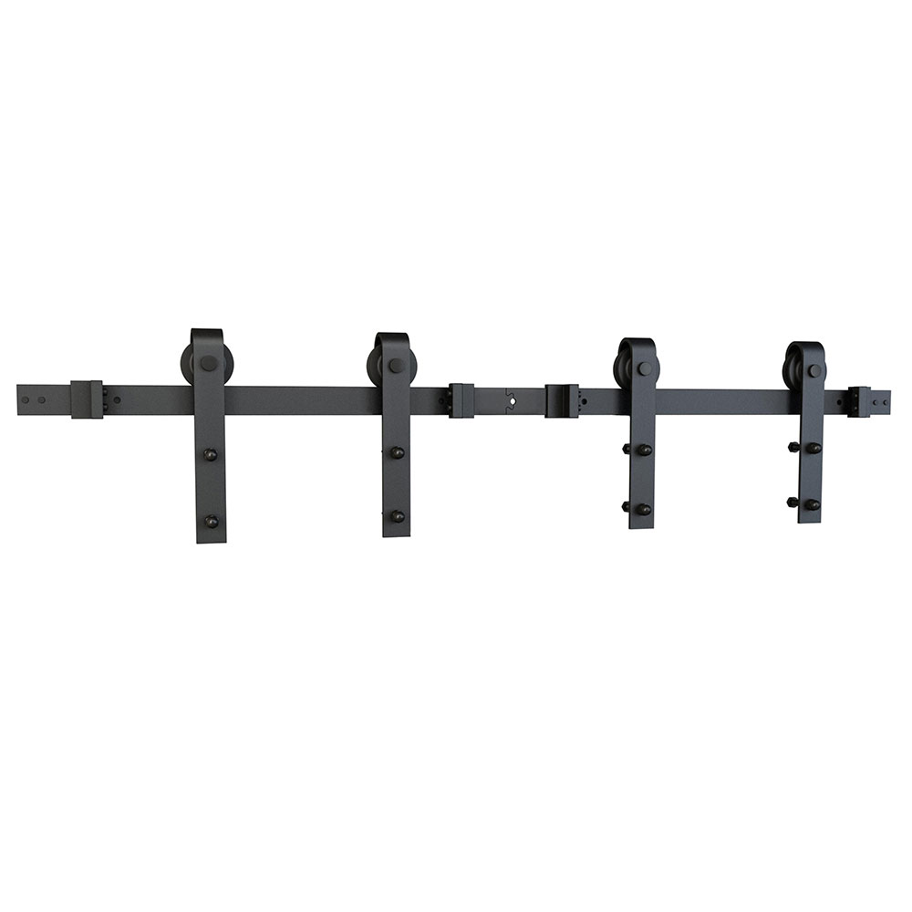 Architectural Products by Outwater Barn Doors Black Solid Steel Sliding Rolling Barn Door Hardware Kit (for Double Wood Doors with Non-Routed Adjustable Floor Guides) - image 3 of 7