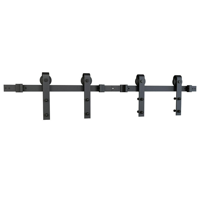 78 in. Black Solid Steel Rolling Barn Door Hardware Kit for Single Wood Doors with Non-Routed Adjustable Floor Guides 78 in. Black Solid Steel Rolling Barn Door Hardware Kit for Single Wood Doors with Non-Routed Adjustable Floor Guides