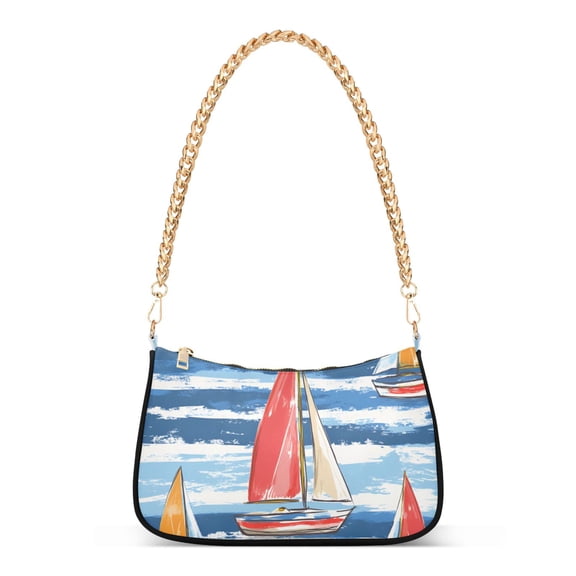 FORMRS Womens Shoulder Bag with Chain Strap Clutch Purse Cute Tote Handbag, Red Sailboats