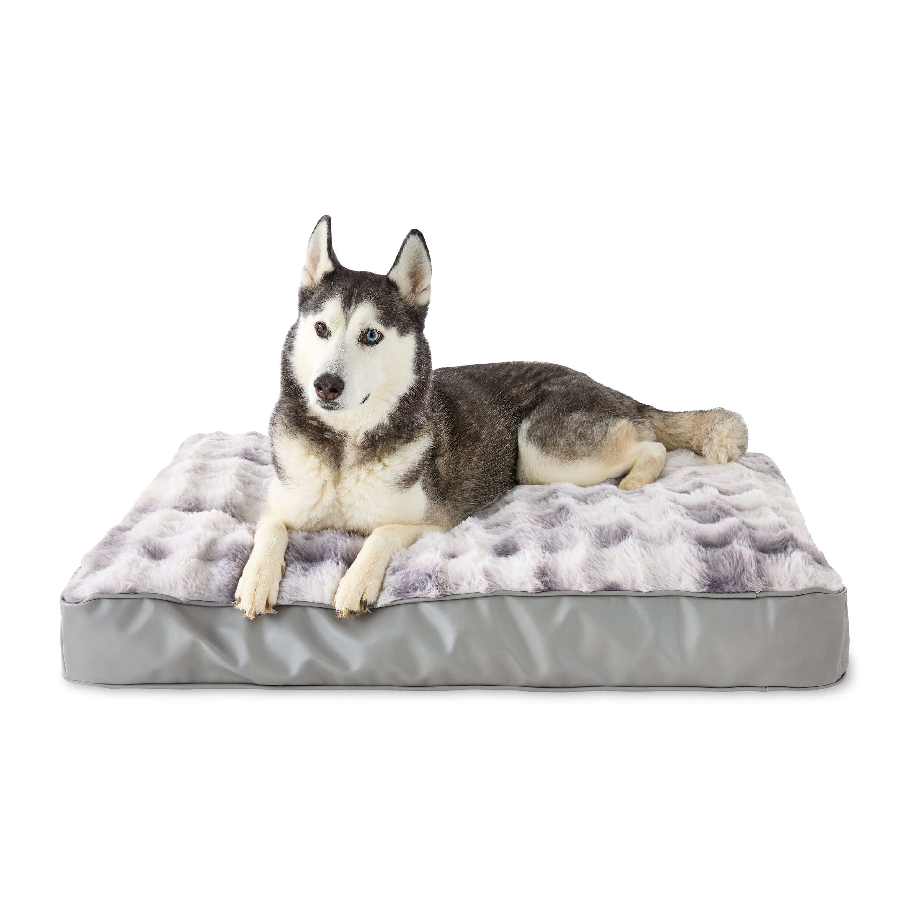 Vibrant Life Large Faux Leather Orthopedic Pet Bed, Black and White, 40" x 27"
