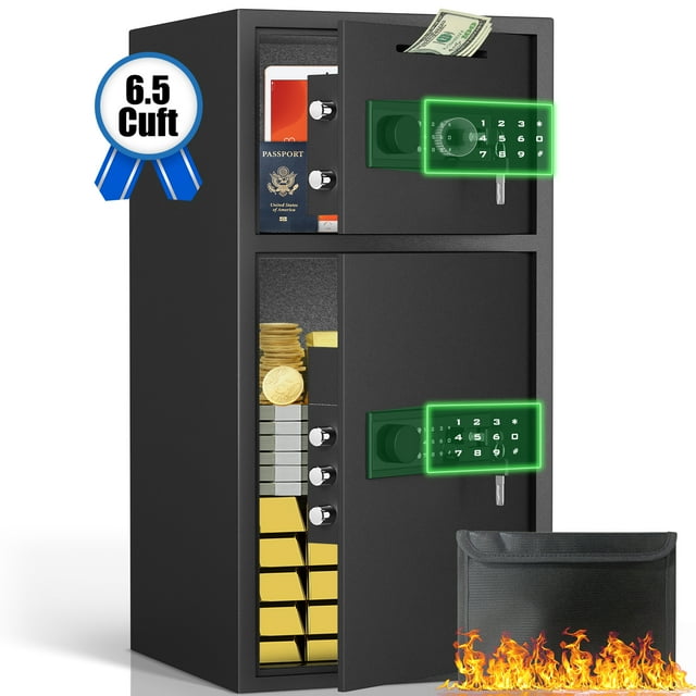 Omethey 6.5 Cu ft Large Safe Box, Money Safe With Mute Function and LED Light, Digital Keypad Home Safes with Deposit Slot & Dual Alarm System,Security Box for Money Valuables