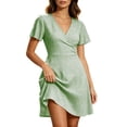 Asgosdo Women Summer Dresses Short Sleeve V Neck Waisted Grid Casual ...
