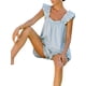 thumbnail image 4 of Conjunto de pijama de verano para mujer, 2 piezas, con volantes, sin mangas, camisetas holgadas y minipantalones cortos, ropa de estar por casa, 4 of 6