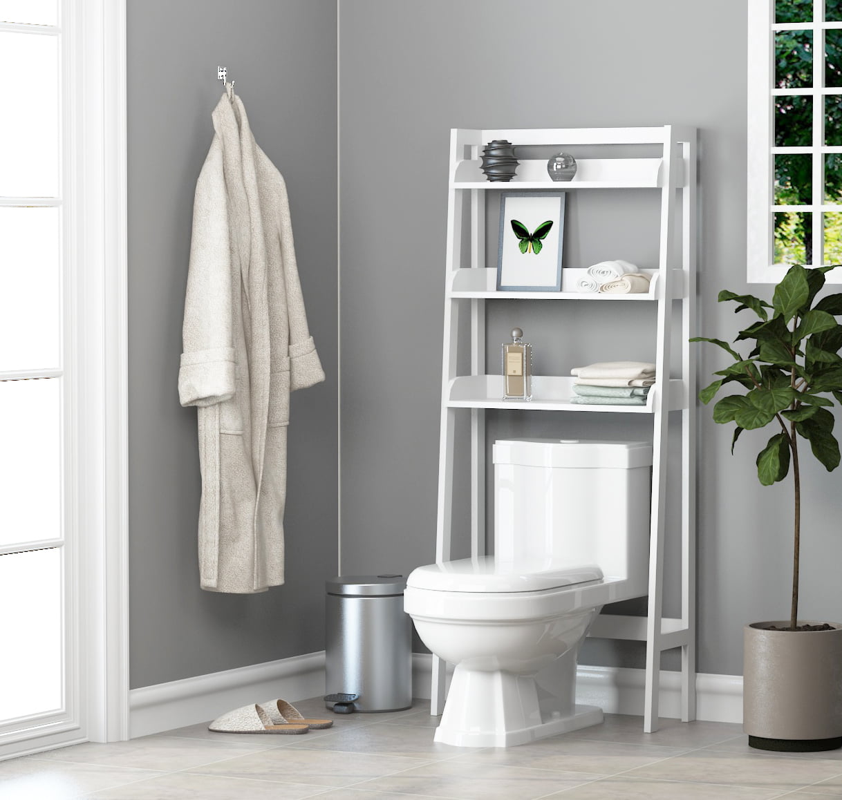 White Over the Toilet Cabinet Bathroom Storage Rack Shelf Organizer Space Saving 